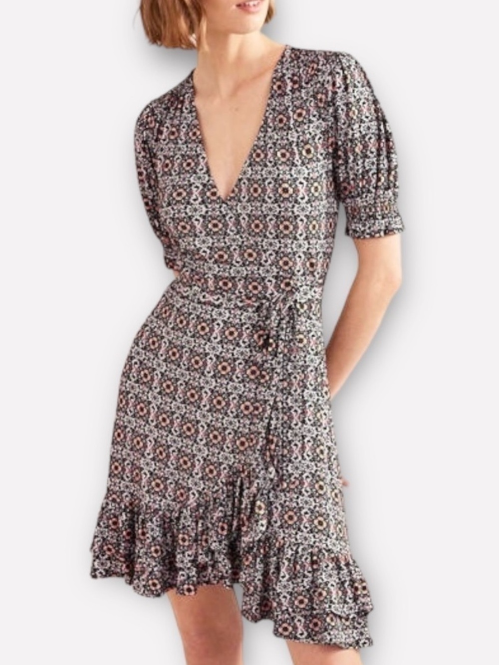 Boden Ruffle Wrap Mini Dress in Opulent Pome Size 10